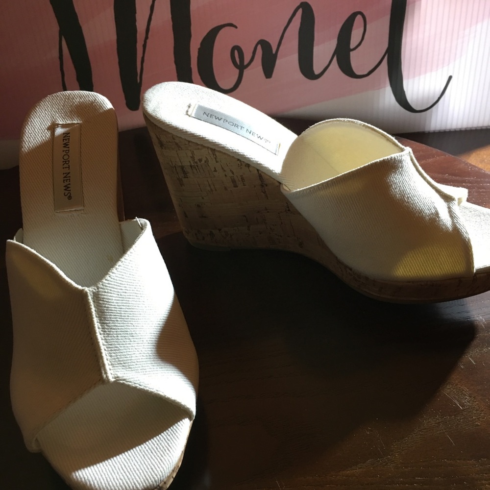 Newport News Cream Wedge Mules